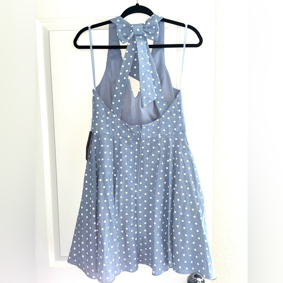 Blue Halter Dress with White Polka Dots - Picture 4 of 6